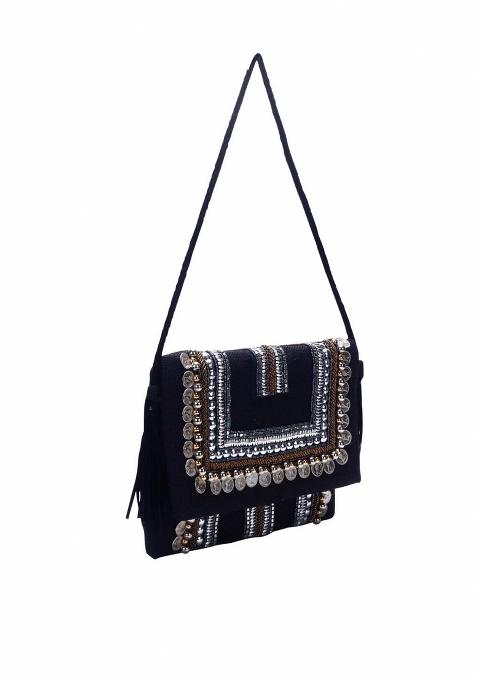 Women Embellished Fabric Foldover Clutch