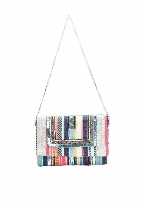 Women Embellished Fabric Foldover Clutch