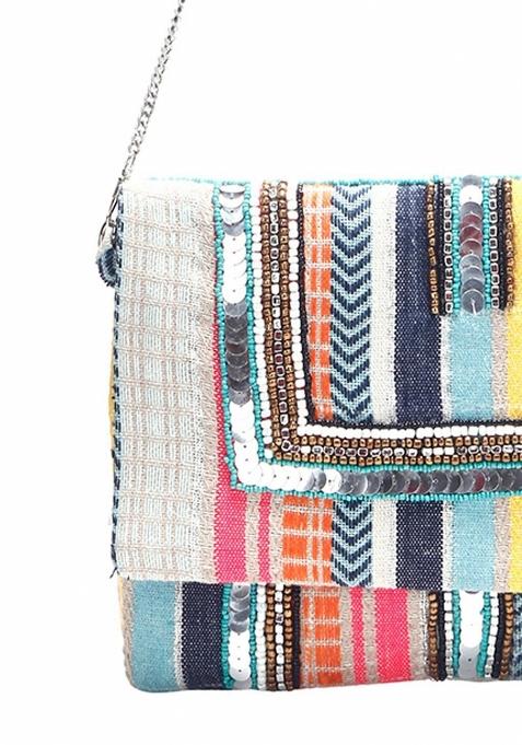 Women Embellished Fabric Foldover Clutch