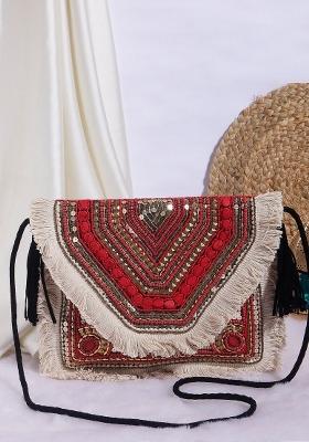 Women Embellished Fabric Purse Clutch