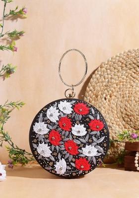 Floral Embroidered Embellished Box Clutch