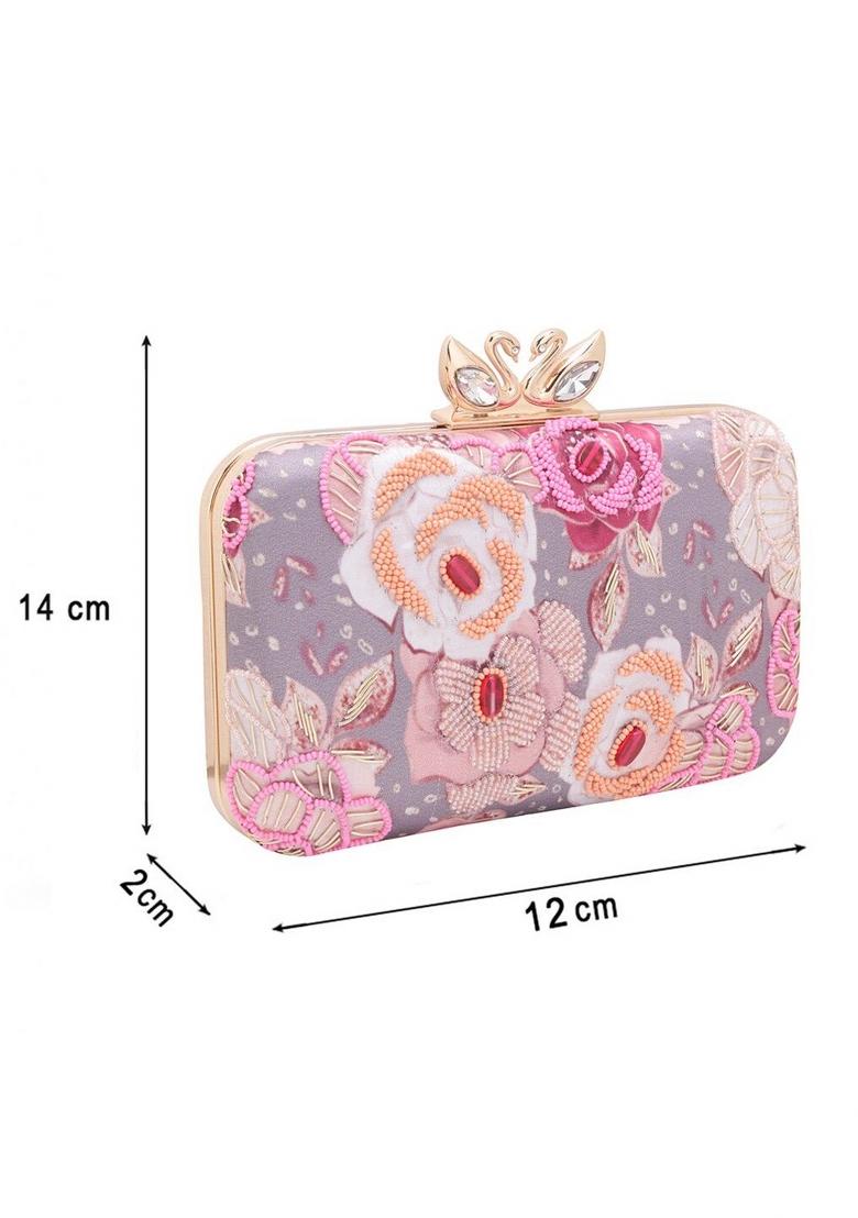 Printed Floral Embellished Box Clutch