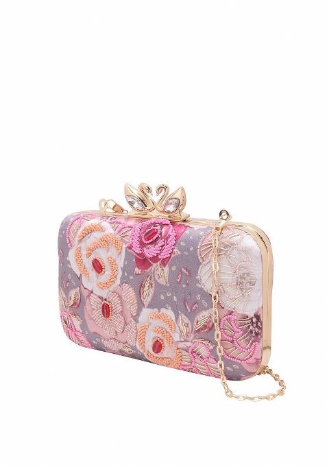 Printed Floral Embellished Box Clutch
