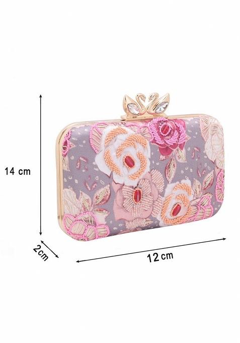 Printed Floral Embellished Box Clutch