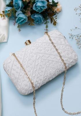 White Embellished Box Clutch