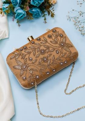 Gold Toned Embellished Box Clutch
