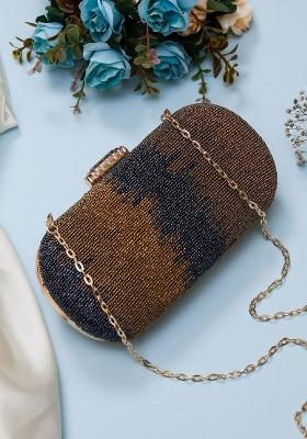 Beige Green Embellished Box Clutch