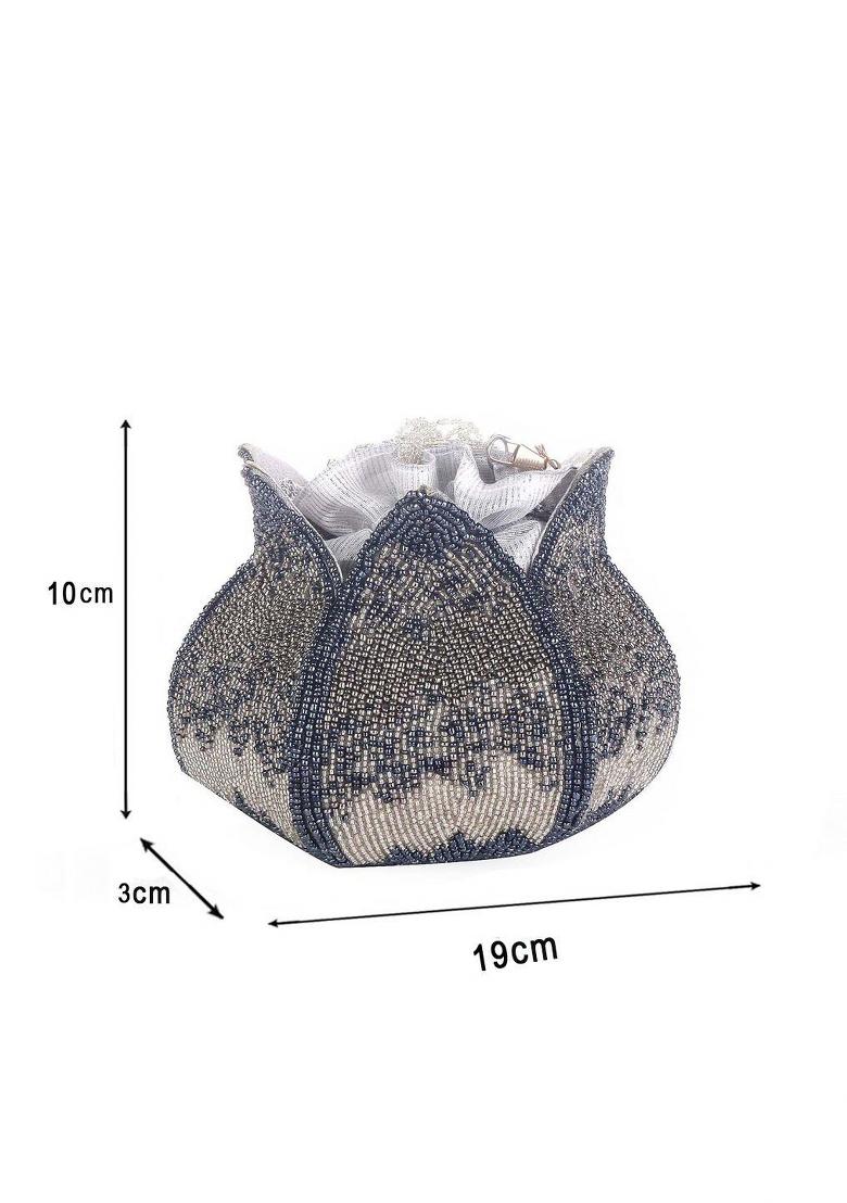 Grey Cream Coloured Embellished Potli