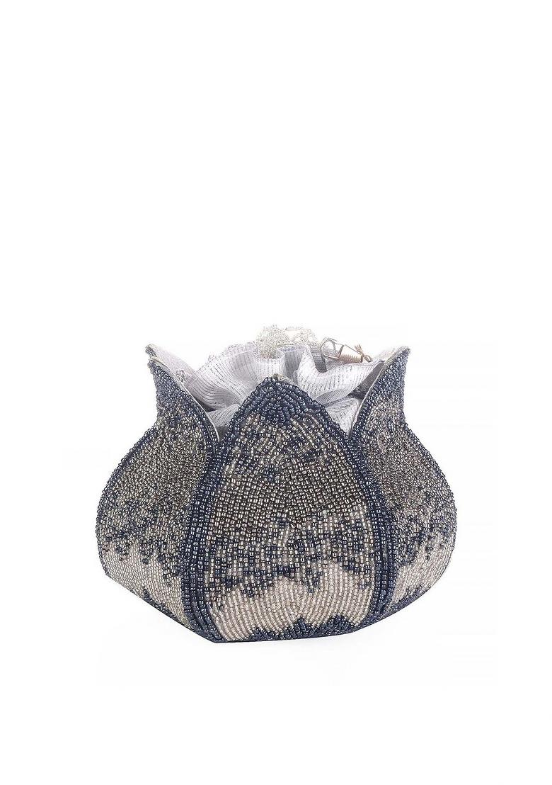 Grey Cream Coloured Embellished Potli