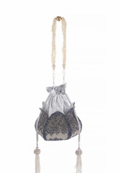 Grey Cream Coloured Embellished Potli