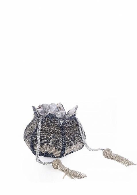 Grey Cream Coloured Embellished Potli