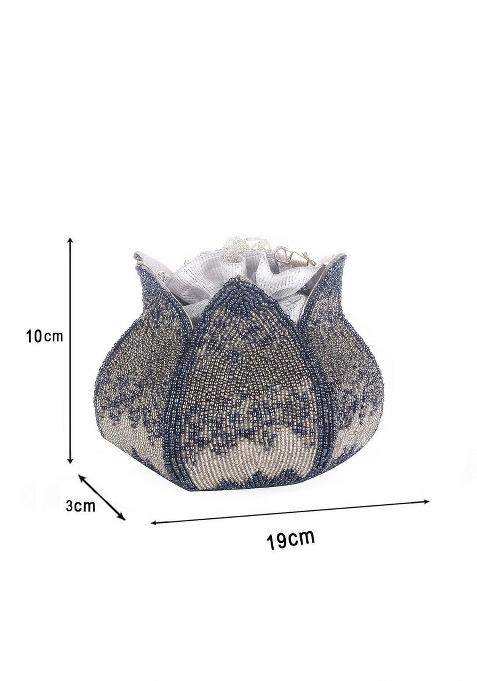 Grey Cream Coloured Embellished Potli