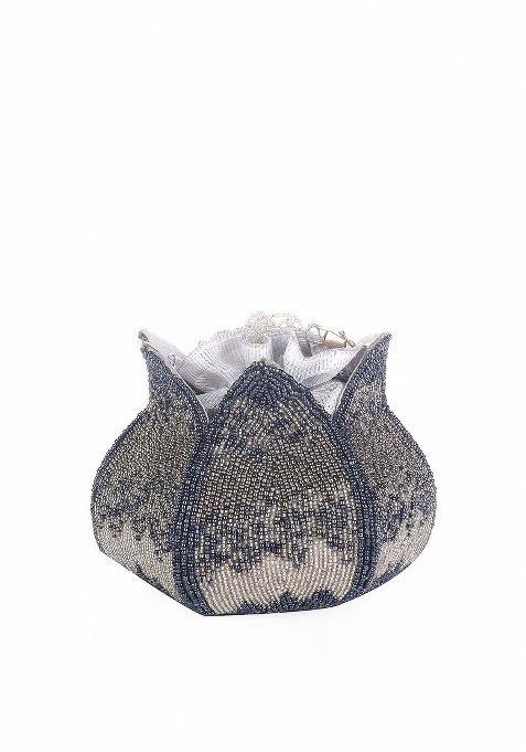 Grey Cream Coloured Embellished Potli