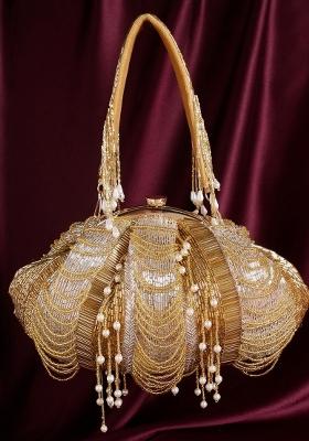 Gold Toned White Embellished Purse Clutch