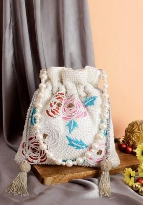 White Blue Embellished Potli