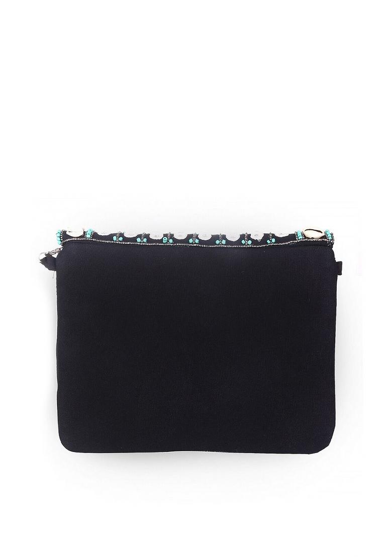 Green White Embroidered Envelope Clutch