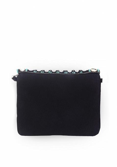 Green White Embroidered Envelope Clutch