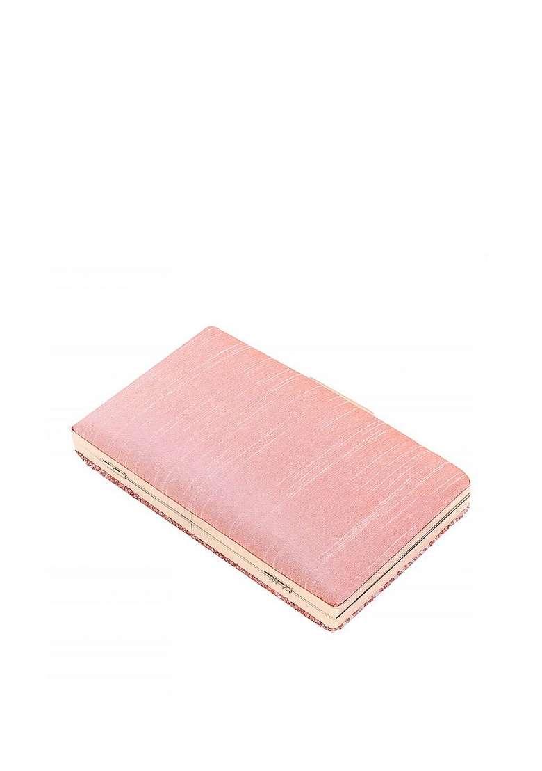 Peach Coloured White Embellished Box Clutch - Indya