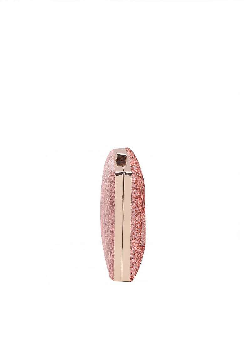 Peach Coloured White Embellished Box Clutch - Indya