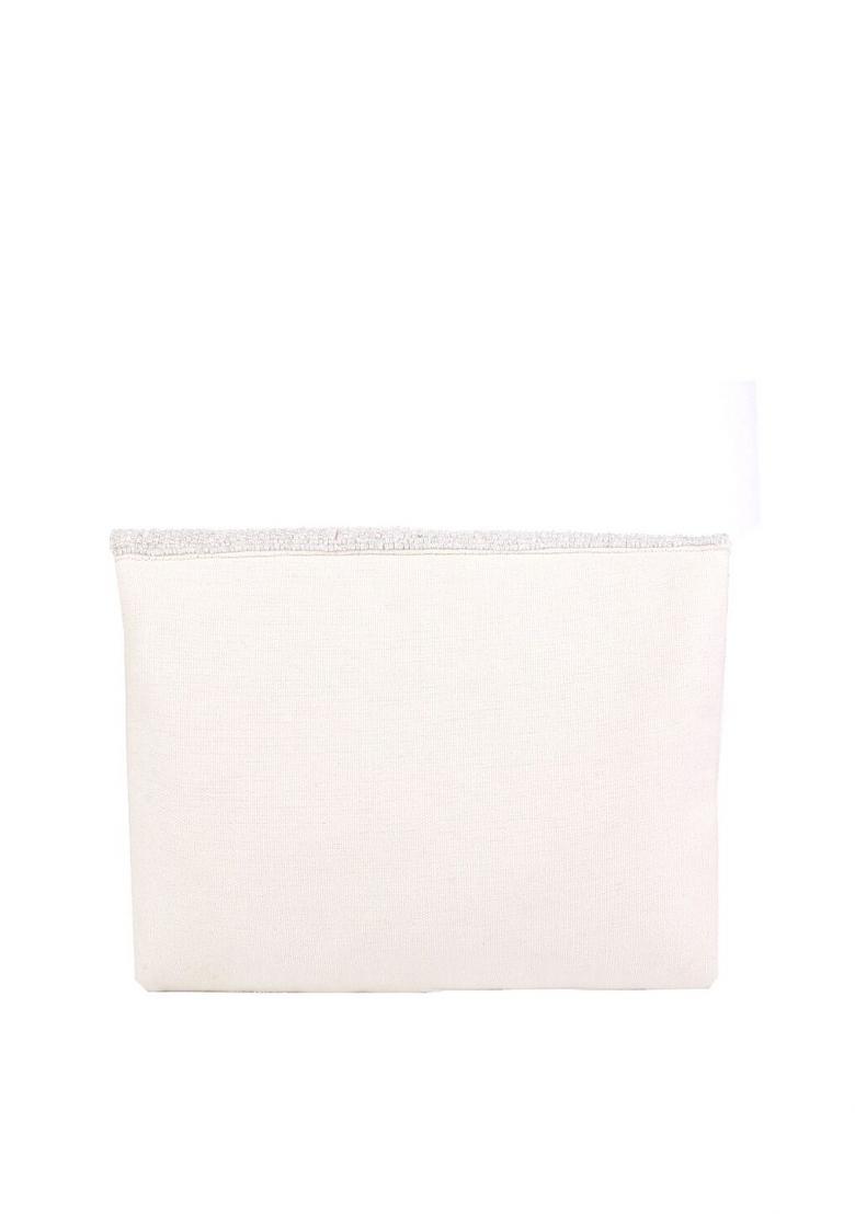 Women White Yellow Embroidered Envelope Clutch