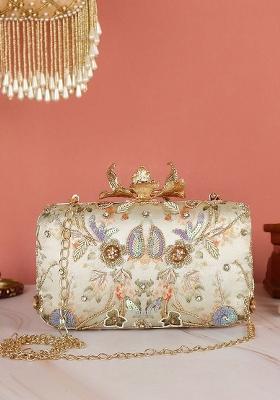 Women Olive Green Gold Toned Shoulder Strap Embellished Box Clutch