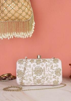 Pink Gold Toned Embellished Box Clutch