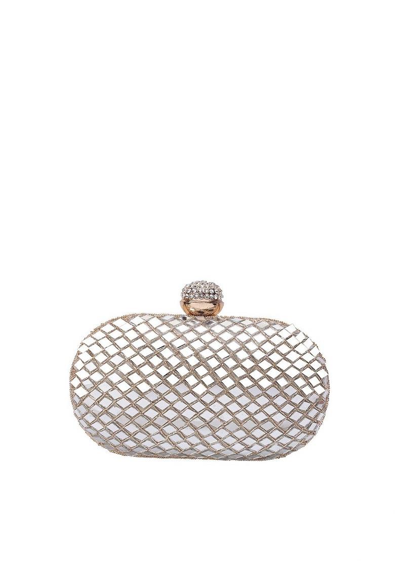 Beige Embellished Box Clutch - Indya