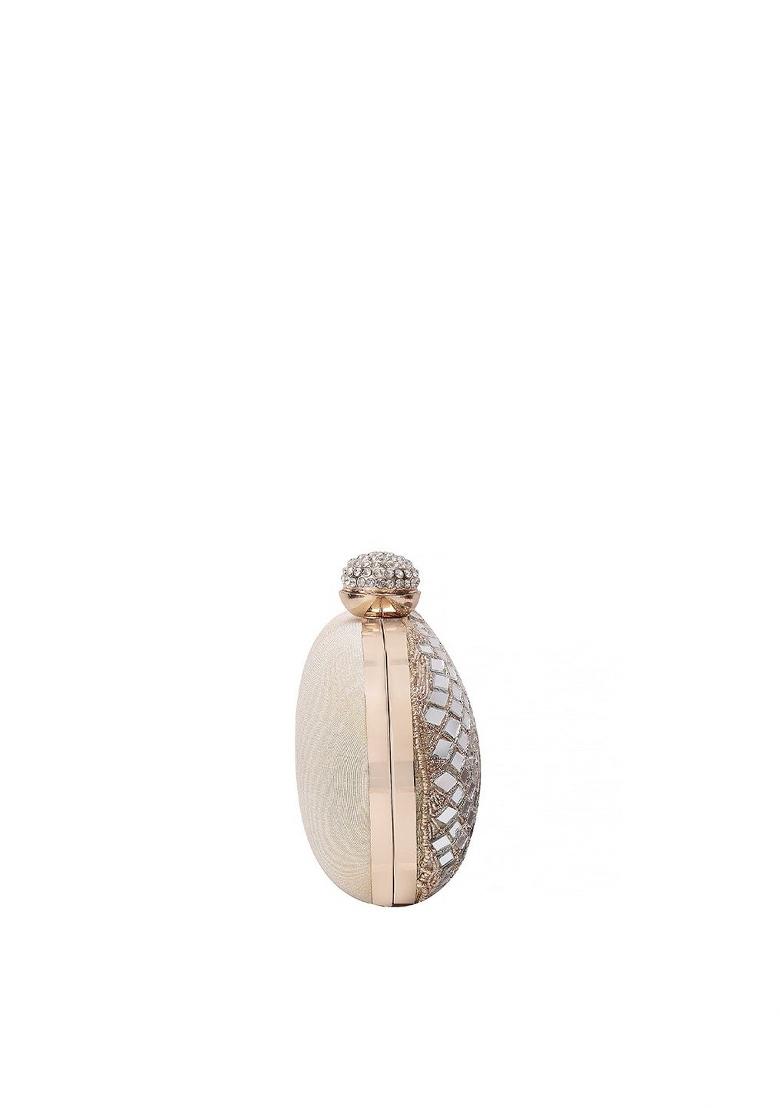 Beige Embellished Box Clutch - Indya