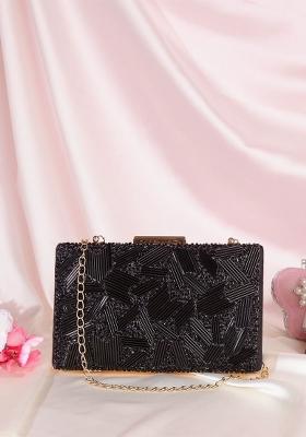 Black Gold Toned Textured Box Clutch