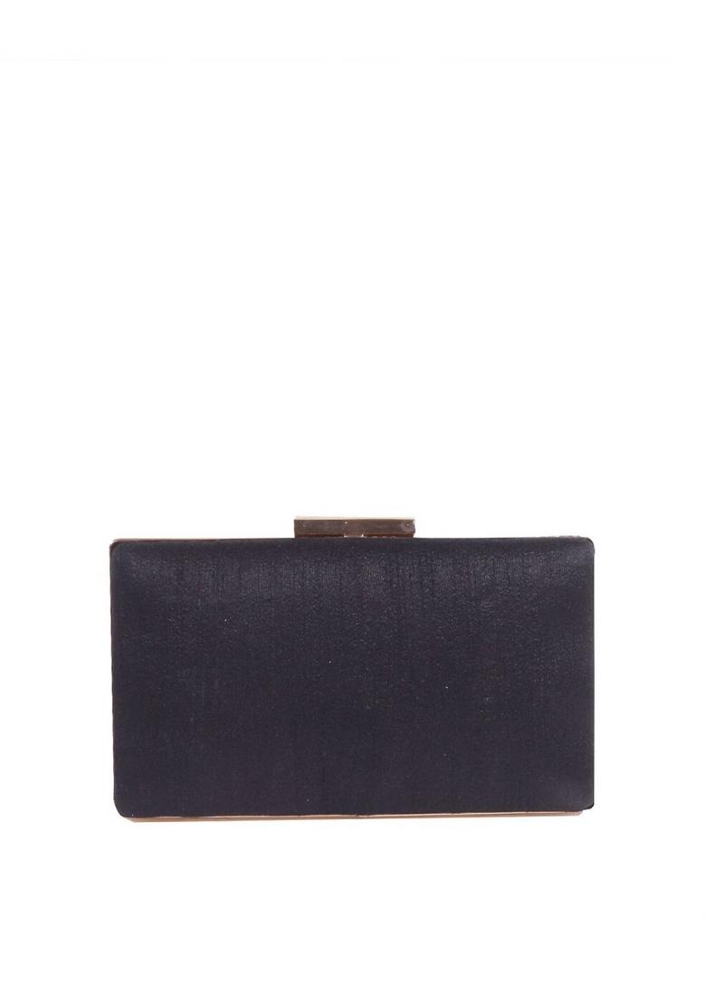 Black Gold Toned Textured Box Clutch - Indya