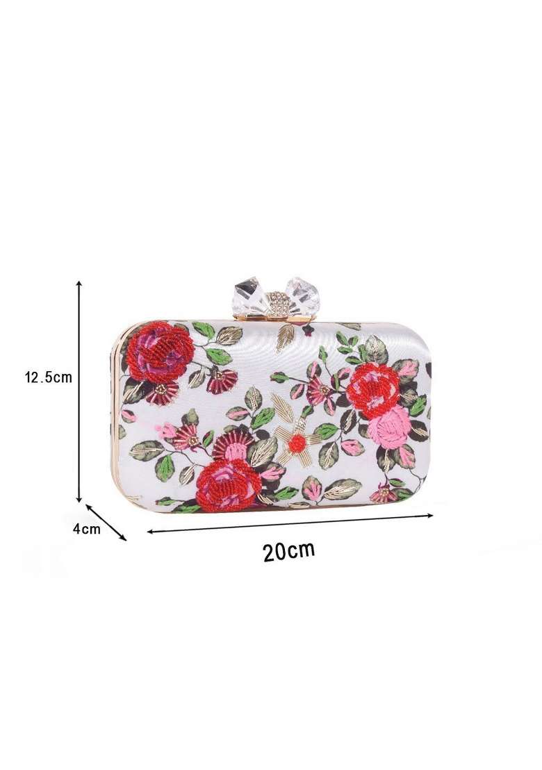 Red Off White Printed Box Clutch - Indya