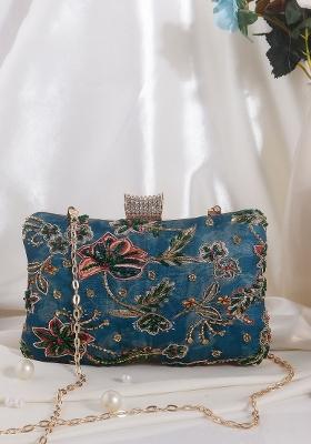 Women Blue Embroidered Clutches