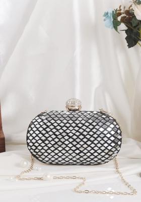 Black White Embellished Box Clutch