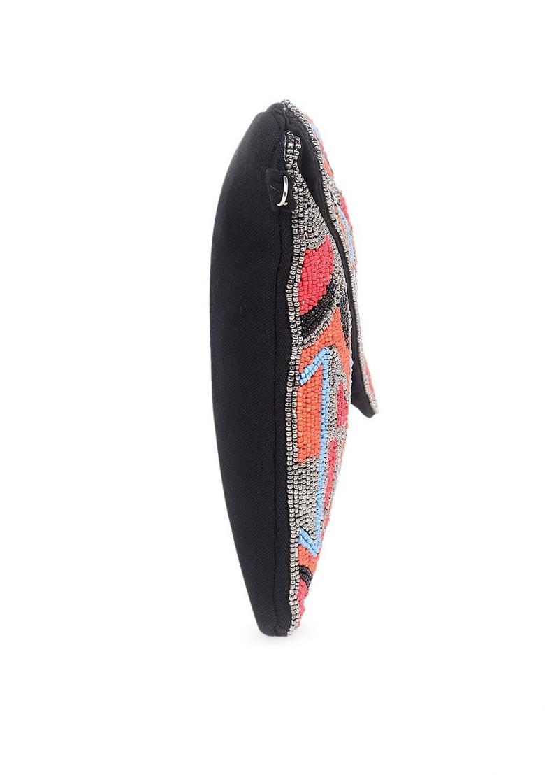 Red Blue Embellished Foldover Clutch