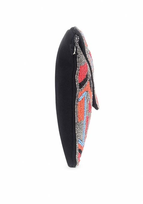 Red Blue Embellished Foldover Clutch