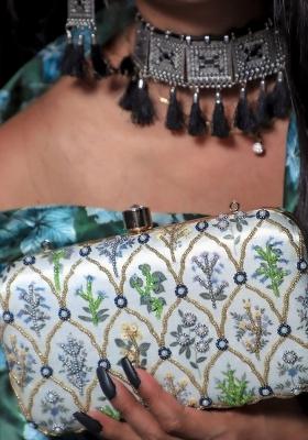 Turquoise Blue Embellished Box Clutch