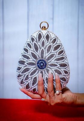 White Embellished Half Moon Hobo Bag