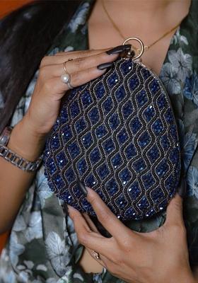 Blue Embellished Box Clutch