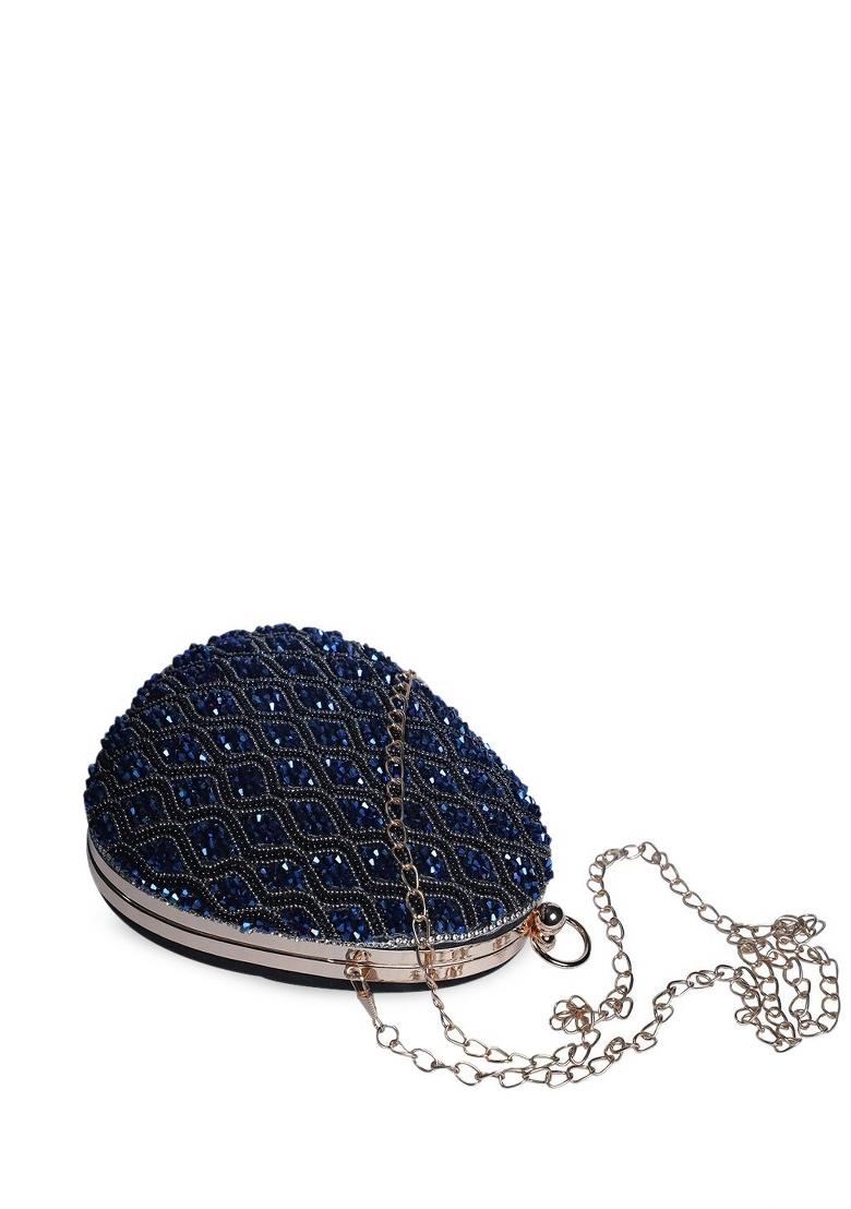 Blue Embellished Box Clutch - Indya