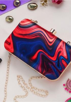 Blue Pink Printed Box Clutch