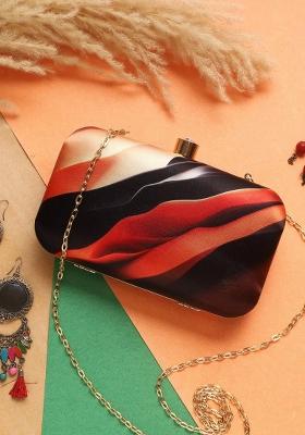 Printed Box Clutch With Shoulder Strap