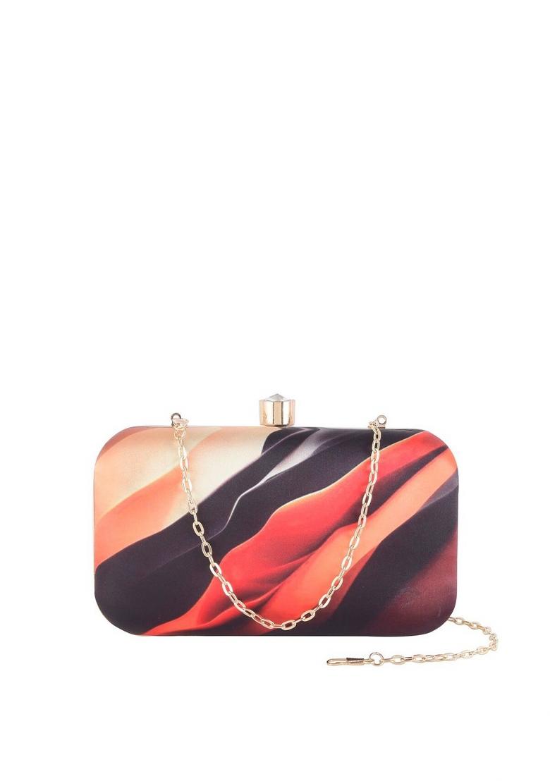 Printed Box Clutch With Shoulder Strap