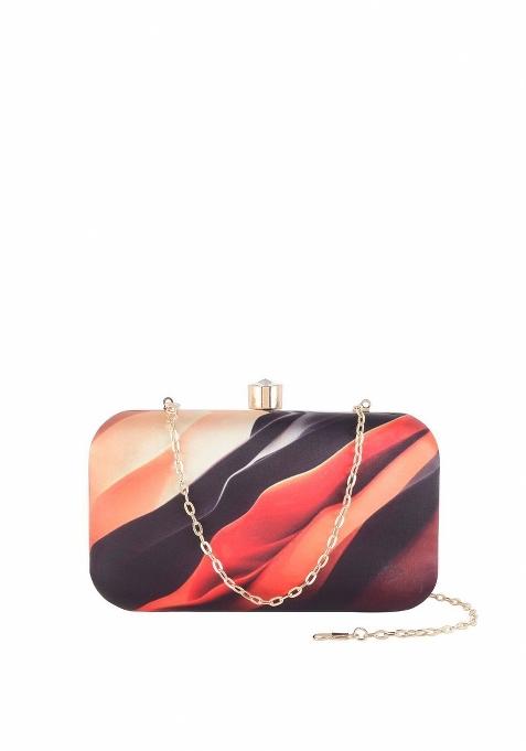 Printed Box Clutch With Shoulder Strap