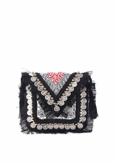 Embellished Envelope Clutch With Shoulder Strap