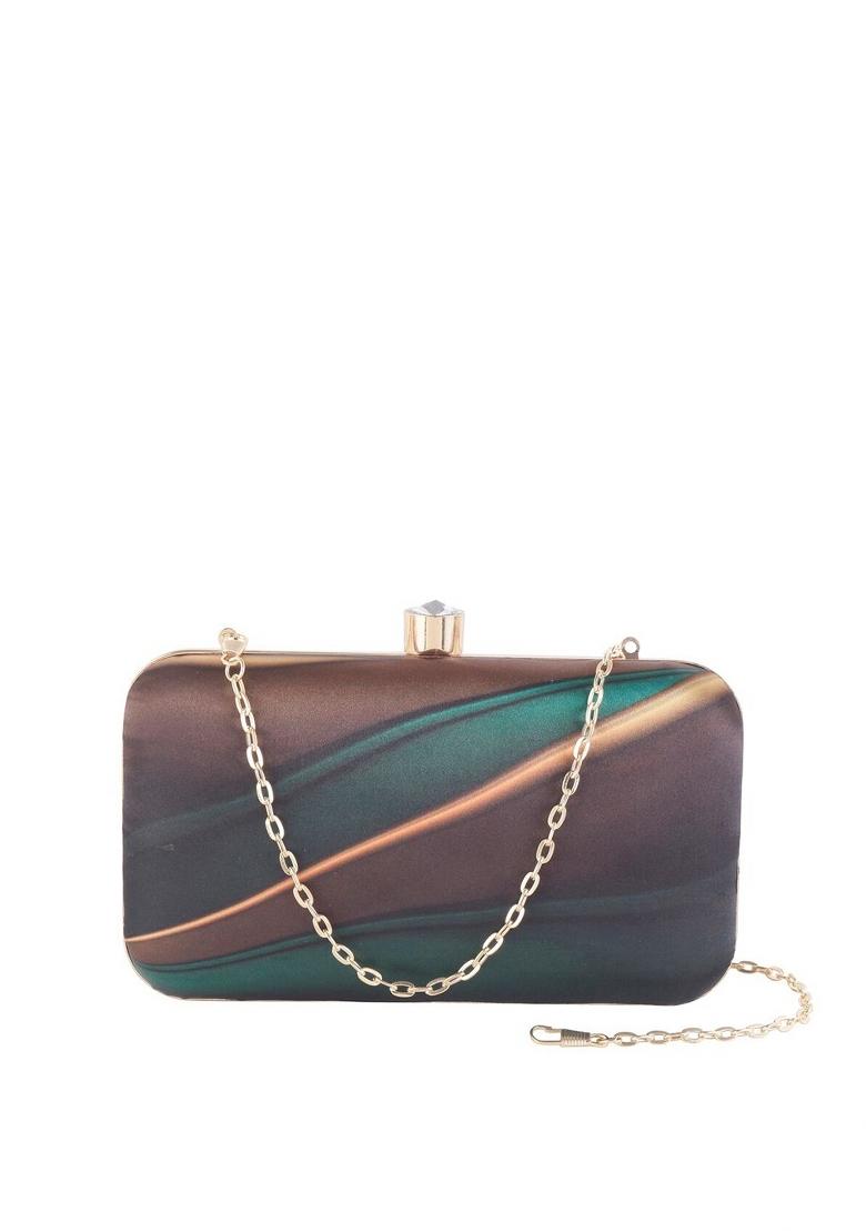 Printed Box Clutch With Shoulder Strap