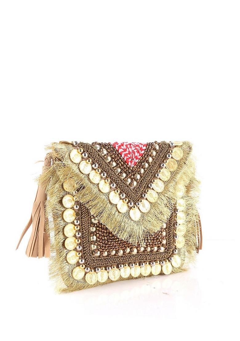 Embellished Envelope Clutch With Sling Strap
