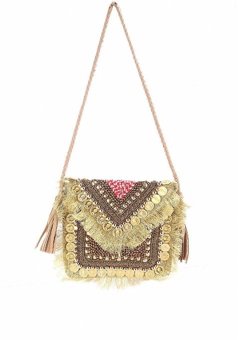 Embellished Envelope Clutch With Sling Strap