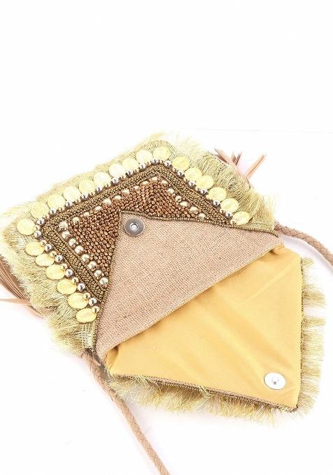 Embellished Envelope Clutch With Sling Strap
