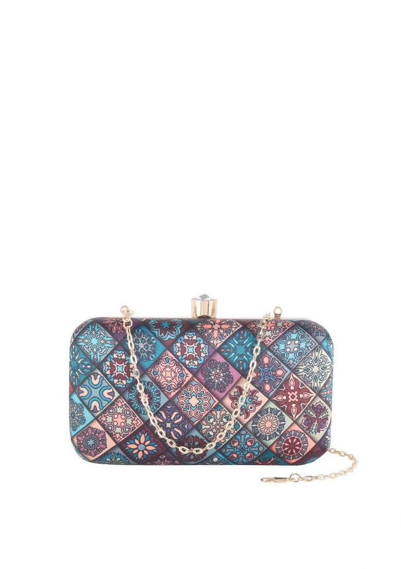 Ethnic Motif Printed Box Clutch With Sling Strap