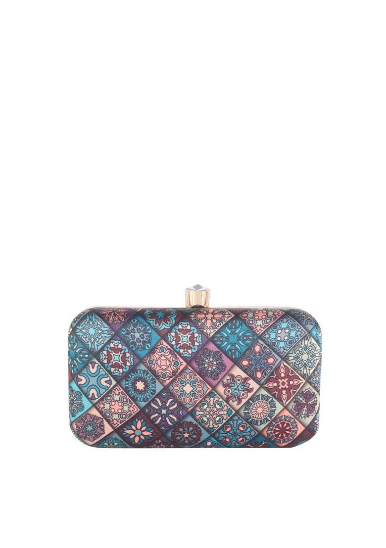 Ethnic Motif Printed Box Clutch With Sling Strap